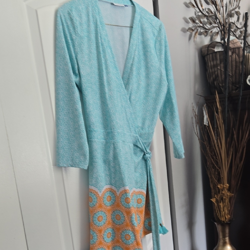 Elegant Cabana Life Blue and Orange Wrap Romper